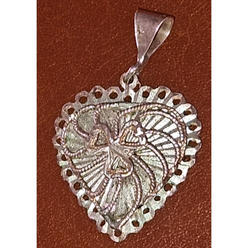Signed-Sterling Silver 3D Filigree Heart Pendant w/925 Necklace